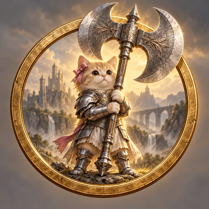 Cattleaxe coin logo showing the tiny kitten knight with an oversized battleaxe.